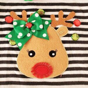 Bonnie Baby Christmas Dress Jewel Reindeer Applique Ruffled Multicolor Girl 12M
